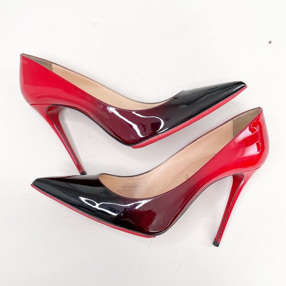 Christian Louboutin Black & Red Ombre Kate 100 Patent Degrade Pumps 39.5 US 9.5 - Picture 9 of 12